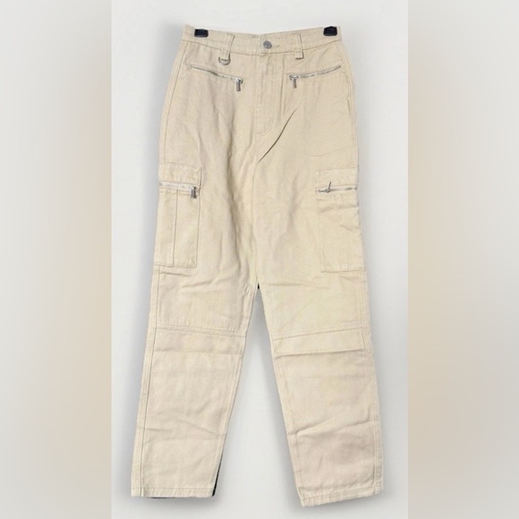 WeWoreWhat Pants - WeWoreWhat Utility Pants Khaki Solid Rigid Denim Zip Pocket Cargo Size 25 NWT